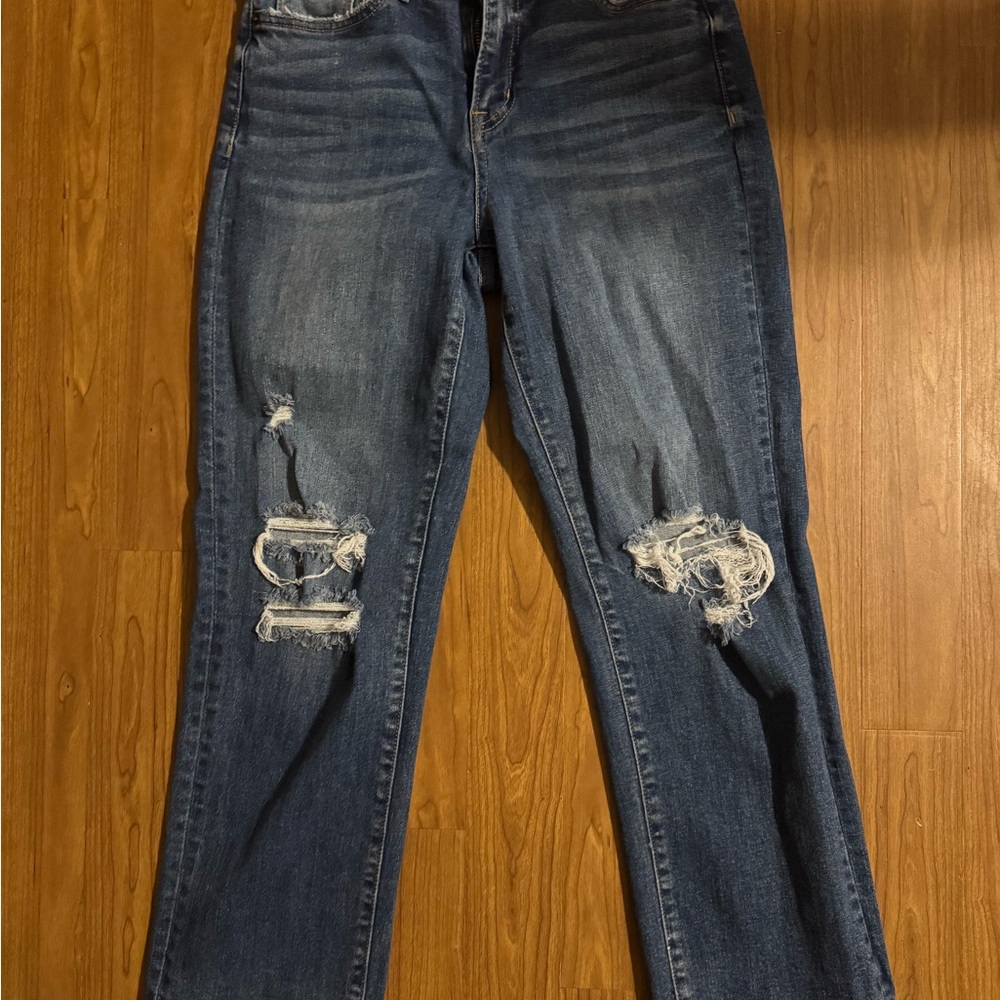 Women's Distressed Straight Leg Jeans in Blue